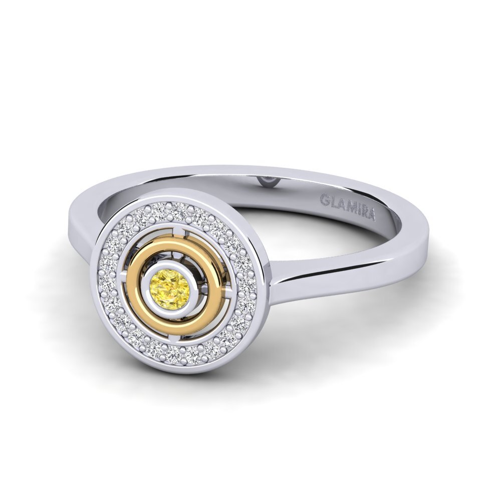 14k Oro Blanco & Amarillo Zafiro amarillo Anillo de compromiso Crvecoeur