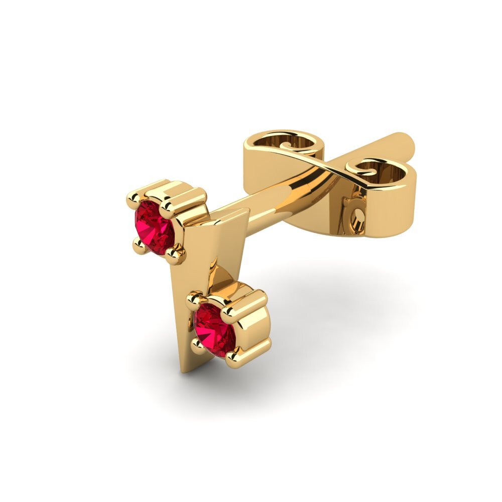 18ct Yellow Gold Red Zirconia Men's Earring Cryogonal