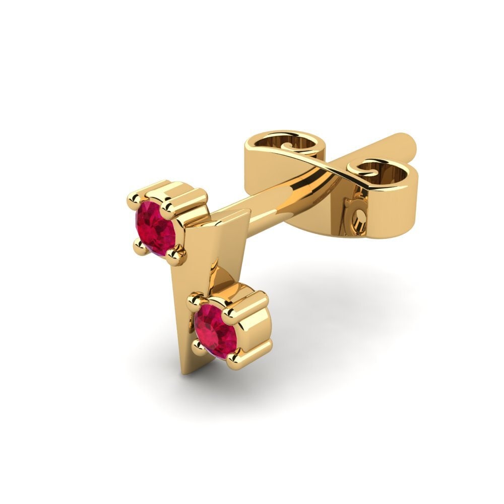 18ct Yellow Gold Ruby Men's Earring Cryogonal