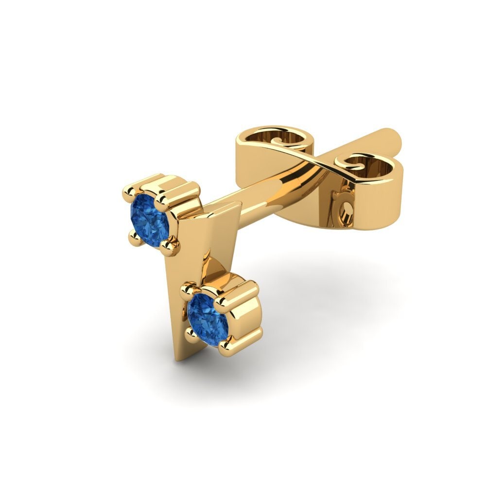 18ct Yellow Gold Dark Blue Zirconia Men's Earring Cryogonal