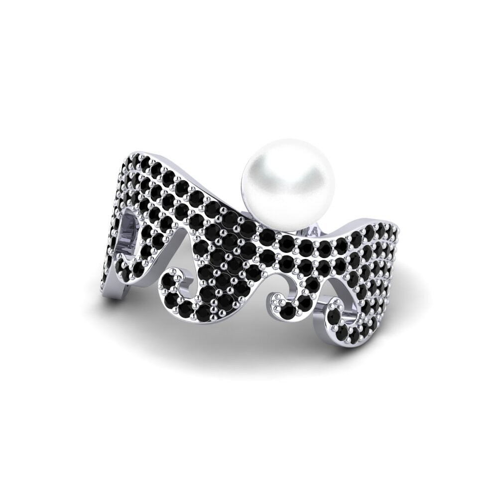 9k Oro Blanco Diamante Negro Anillo Cuimhne