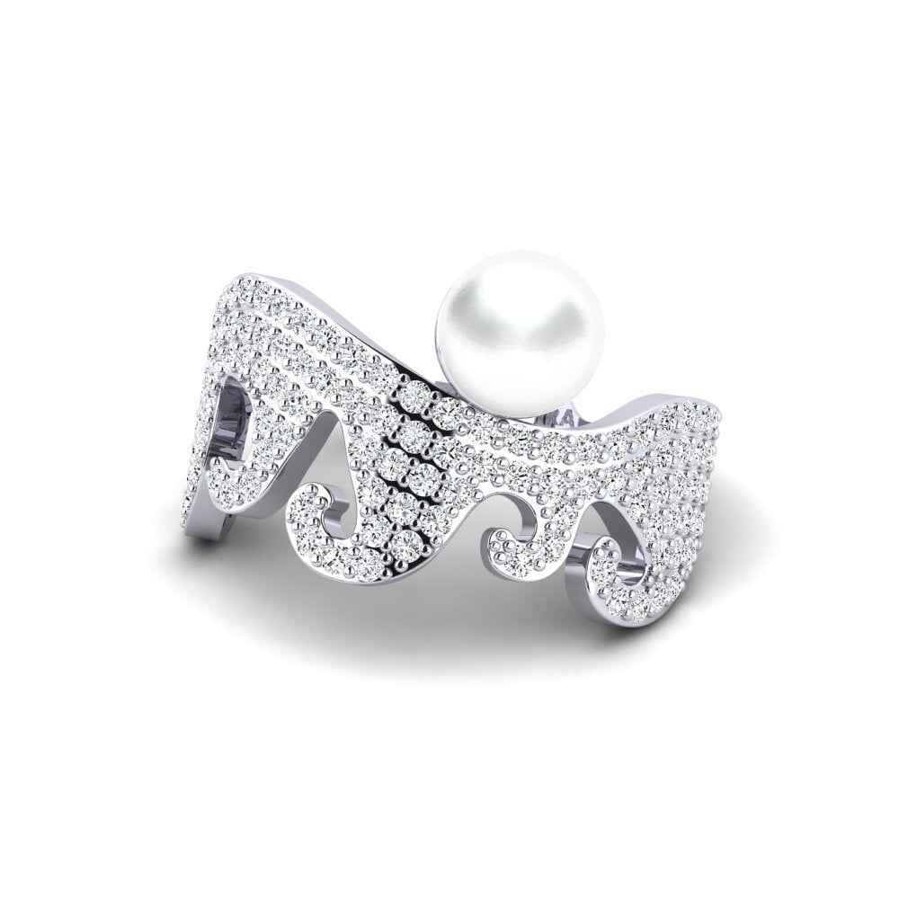 9k Oro Blanco Circonita Anillo Cuimhne