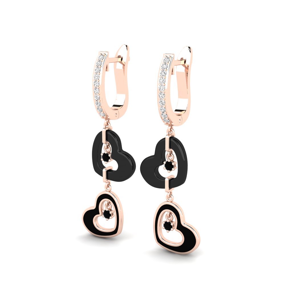 14k Oro Rosa Ónix Negro Pendiente de mujer Cunniff