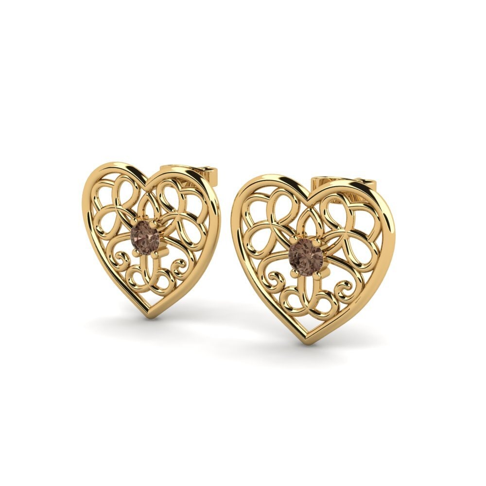 Ouro Amarelo 14K Quartzo fumé Brincos Feminino Curatif