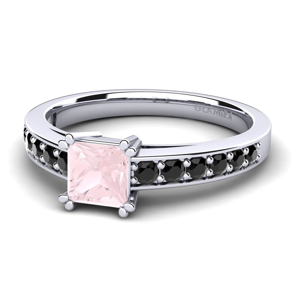 18k Oro Blanco Cuarzo rosa Anillo de compromiso Cynthia
