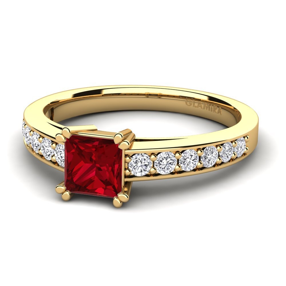 18k Oro Amarillo Circonita Roja Anillo de compromiso Cynthia