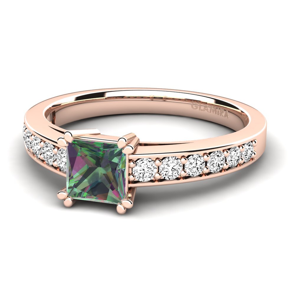14k Oro Rosa Topacio Místico Anillo de compromiso Cynthia
