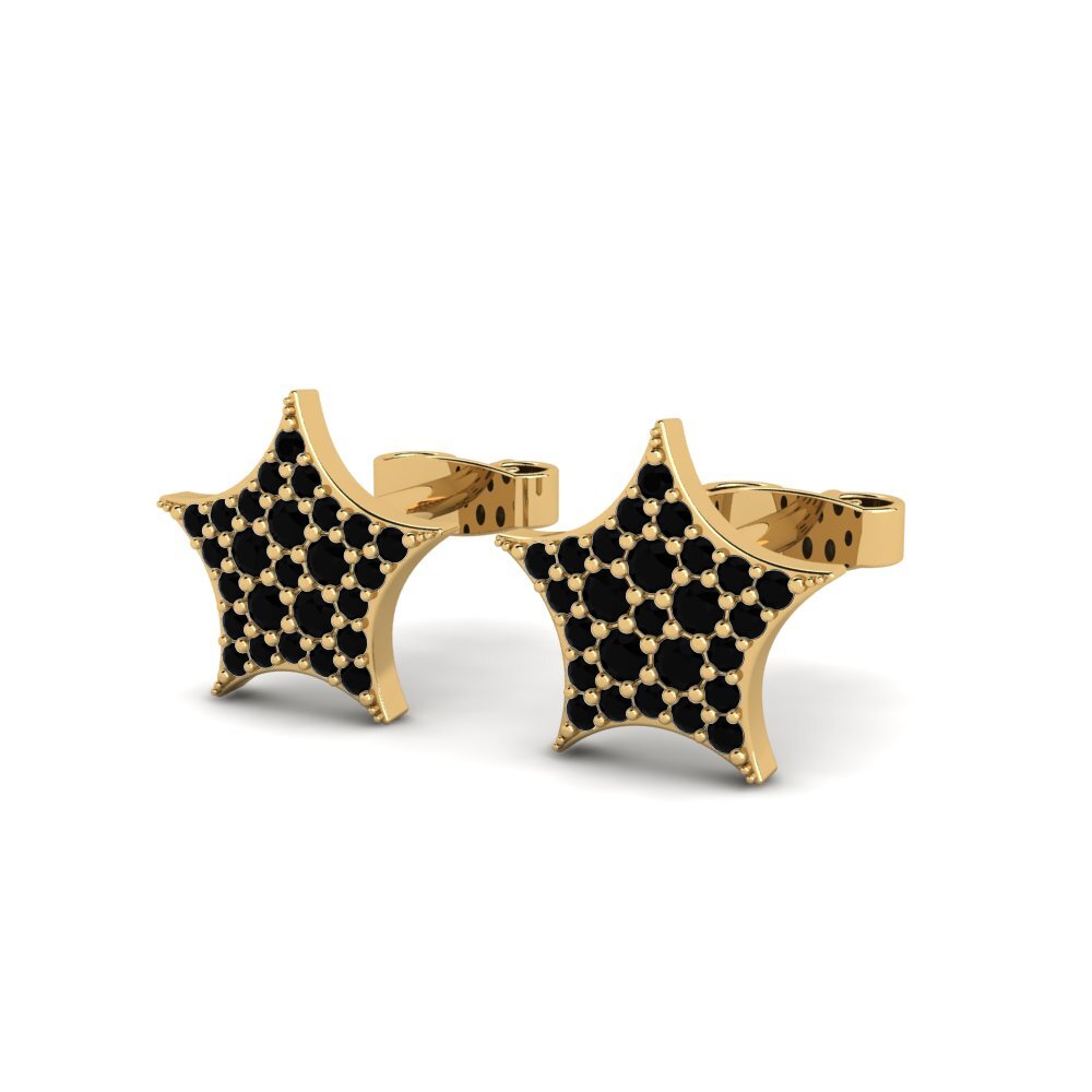 Ouro Amarelo 14K Safira negra Brincos Feminino Cytherea