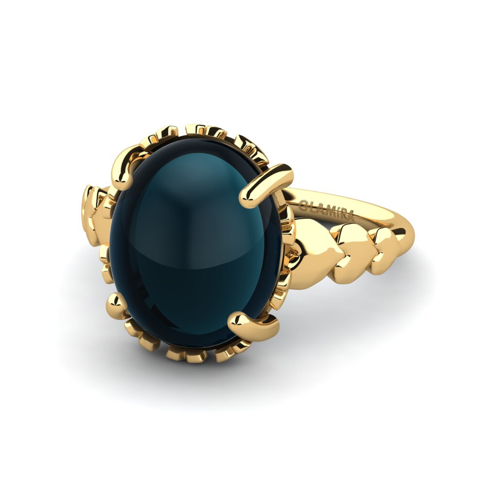 14K Geel Goud Cabochon Blauwe London Topaas Ringen Dabnia