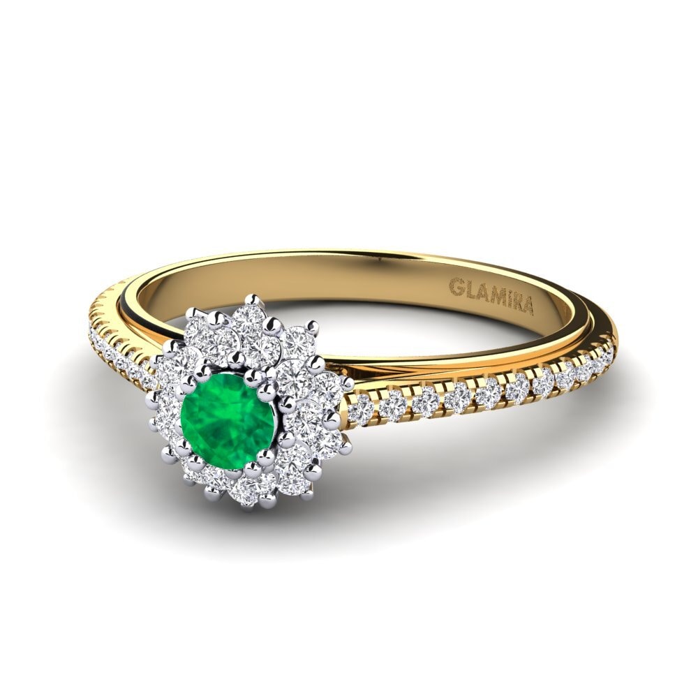 Vàng-Trắng 14K Đá Emerald / Ngọc lục Bảo Nhẫn đính hôn Daffney 0.16 crt