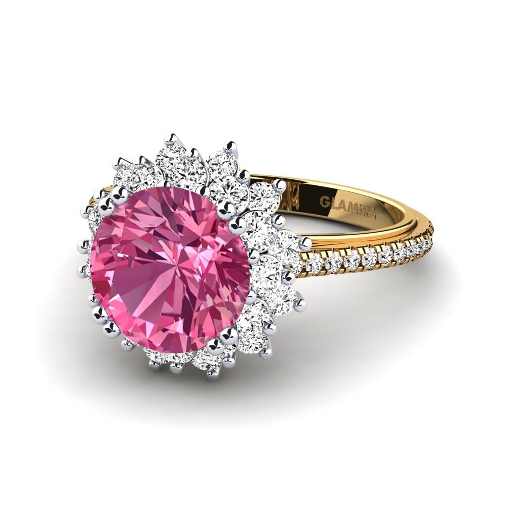 14ct Yellow / White Gold Pink Tourmaline Engagement Ring Daffney 3.0 crt