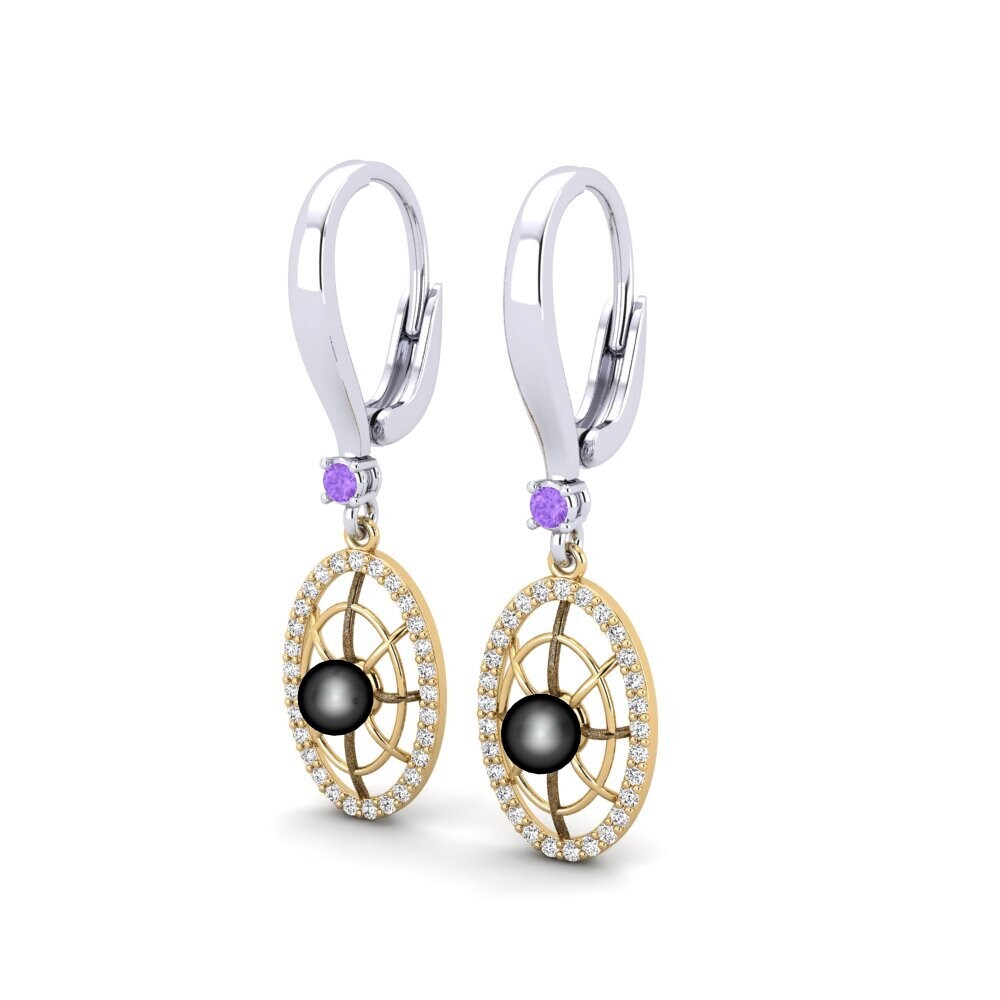 14ct White & Yellow Gold Amethyst Women's Earring Daftilasaj