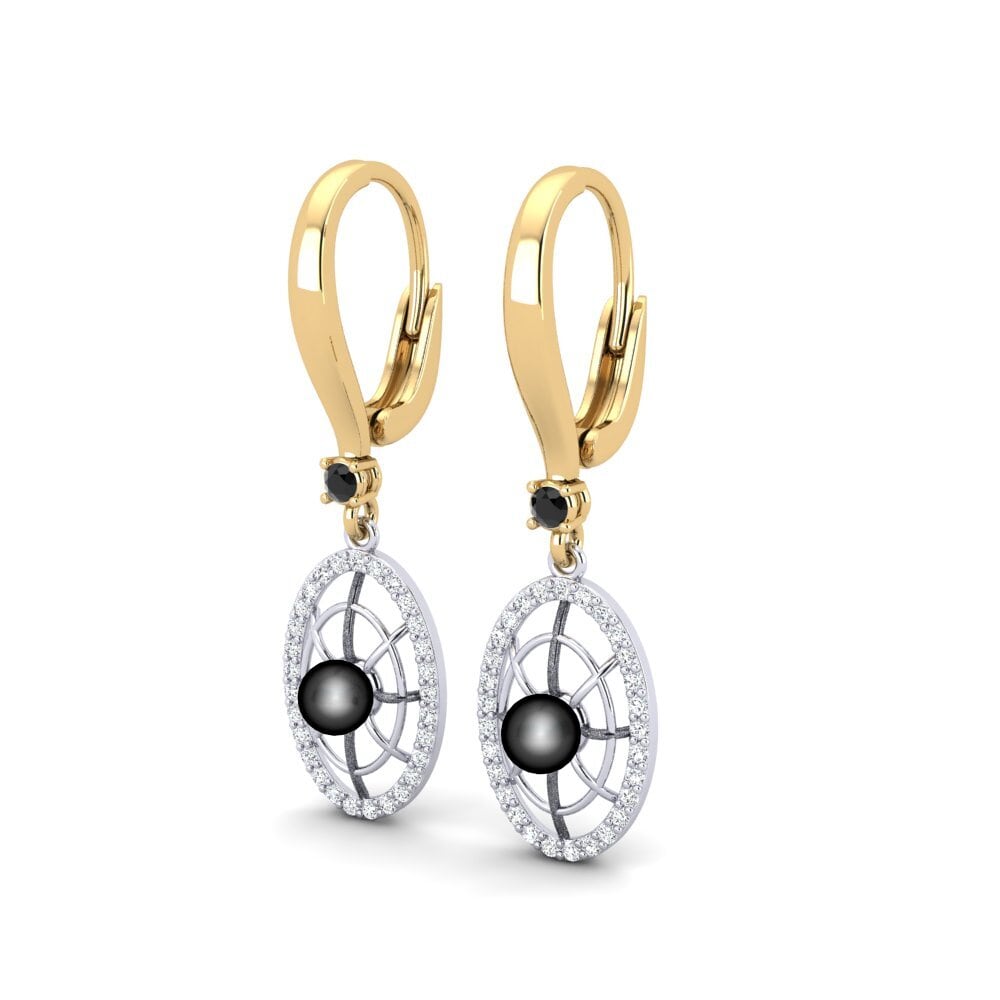 9ct Yellow & White Gold Black Diamond Women's Earring Daftilasaj
