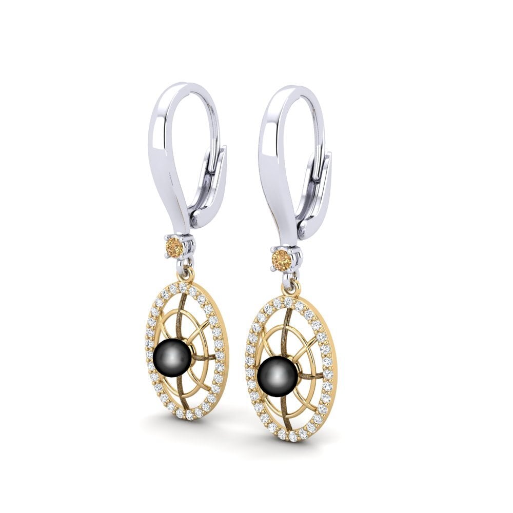 14ct White & Yellow Gold Brown Diamond Women's Earring Daftilasaj