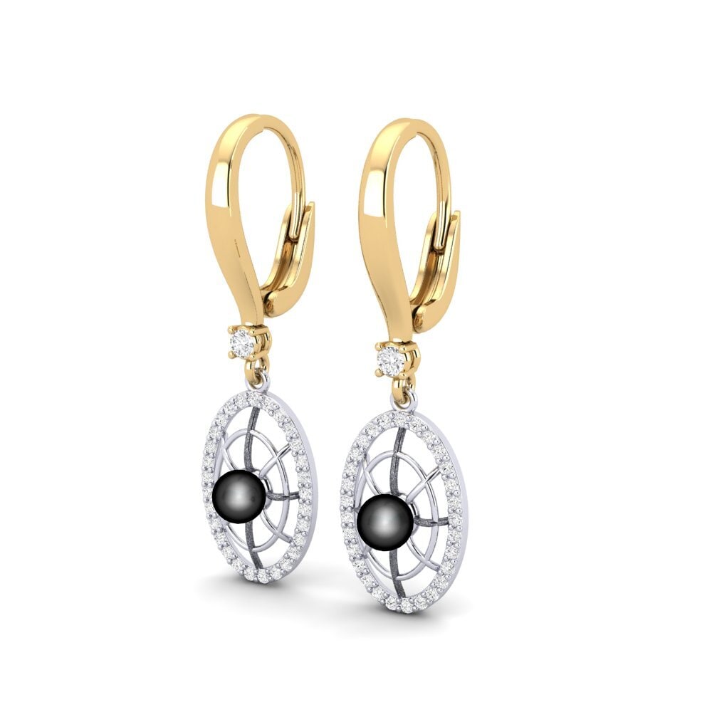 14k Oro Amarillo & Blanco Zafiro blanco Pendiente de mujer Daftilasaj