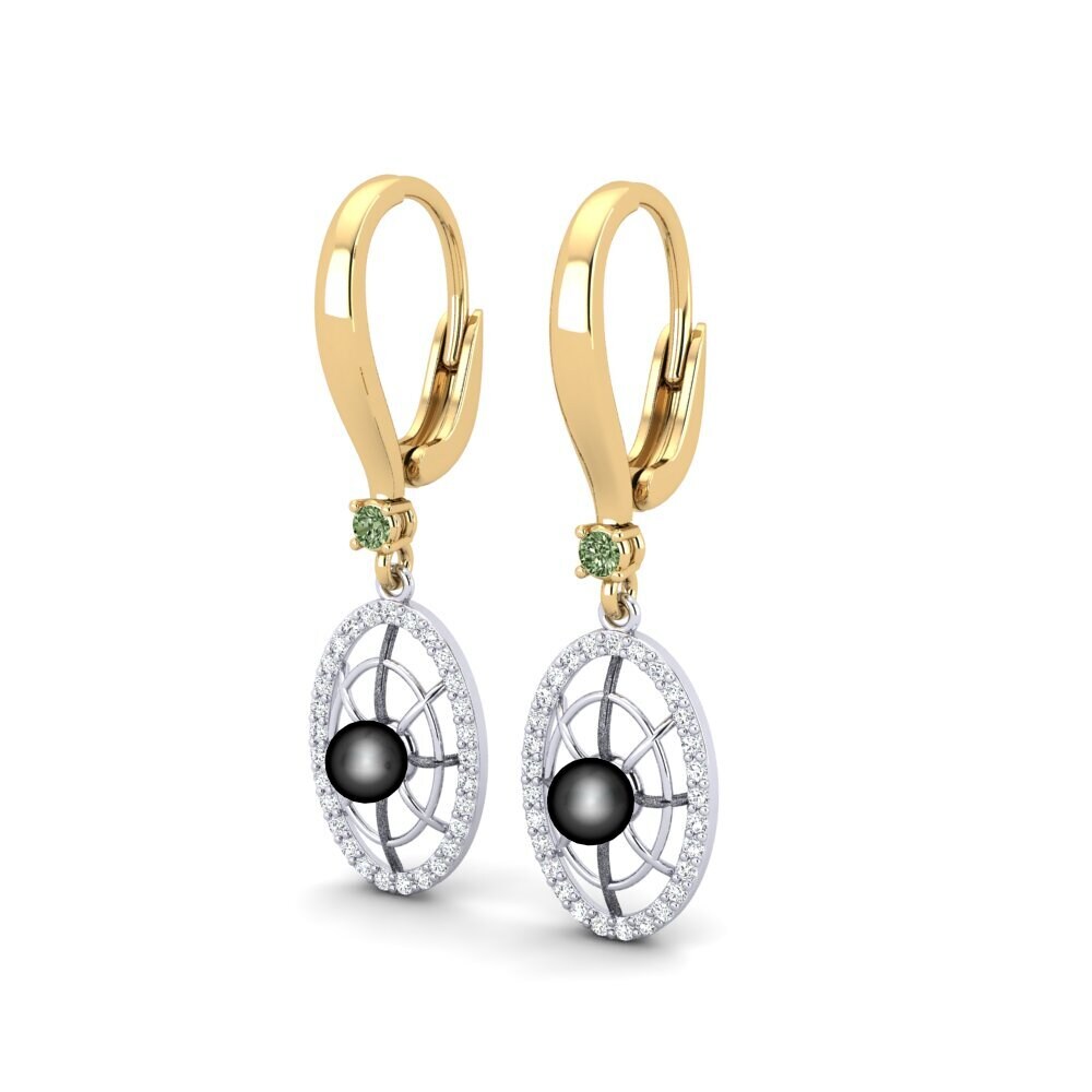 9ct Yellow & White Gold Green Diamond Women's Earring Daftilasaj