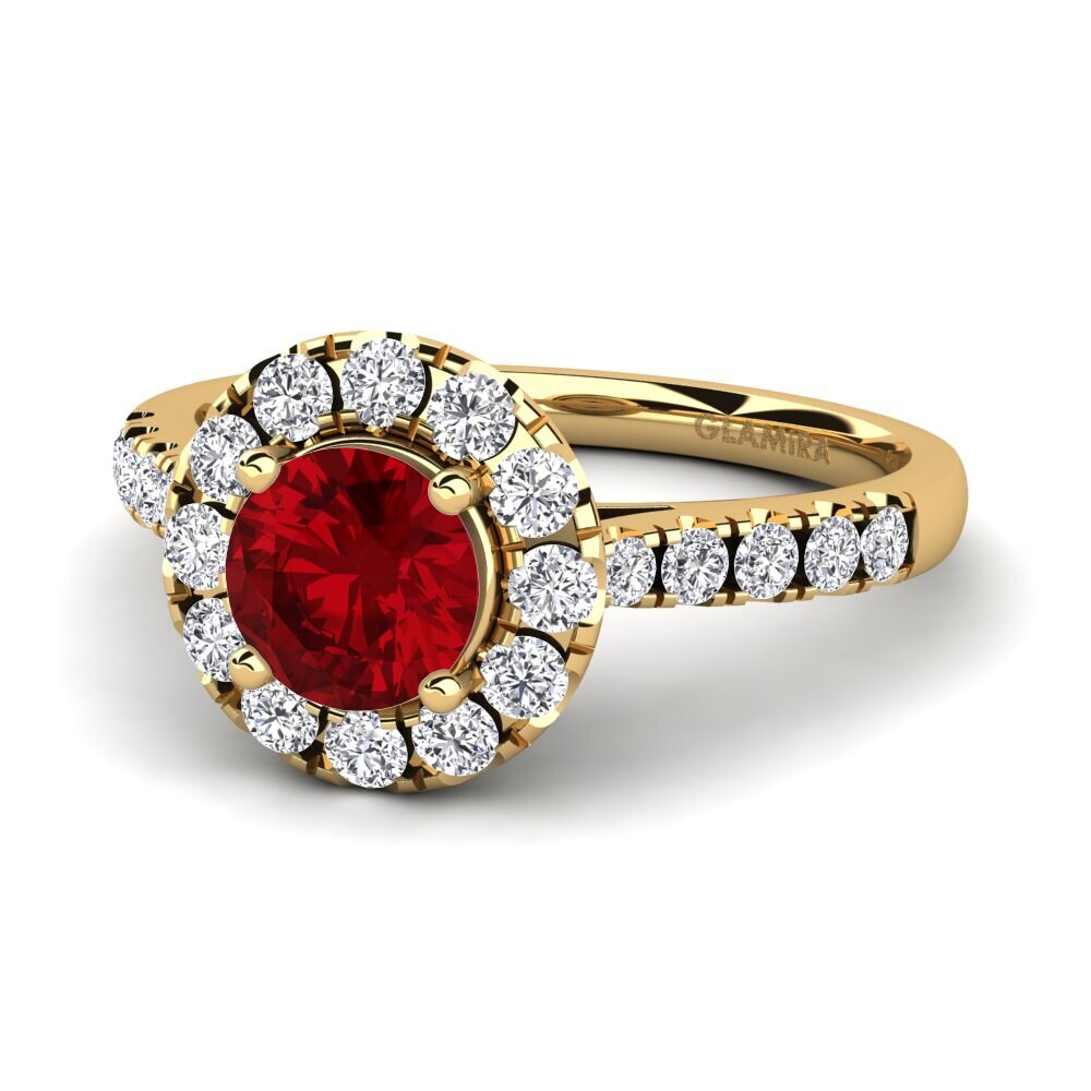 18k Oro Amarillo Circonita Roja Anillo de compromiso Daisy