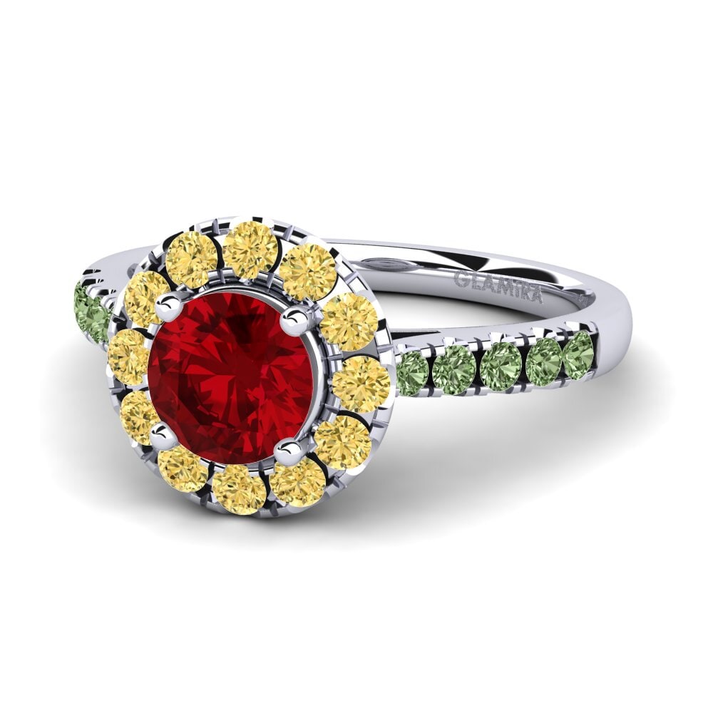 18k Oro Blanco Circonita Roja Anillo de compromiso Daisy