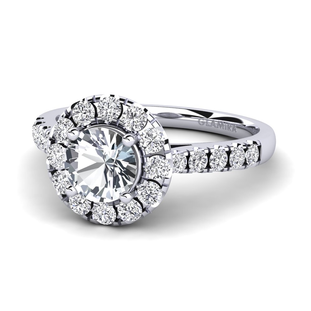 950 Platinum White Zircon Engagement Ring Daisy