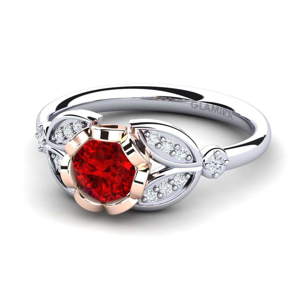 14k Oro Blanco & Rosa Rubí (Creado en laboratorio) Anillo Danika