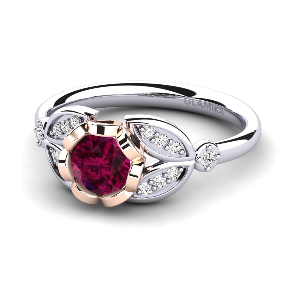 14k Oro Blanco & Rosa Granate Rhodolite Anillo Danika