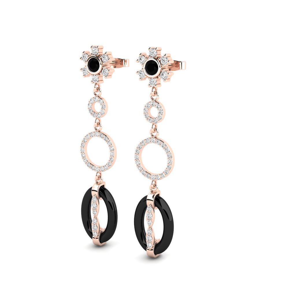 14k Oro Rosa Ónix Negro Pendiente de mujer Dardana