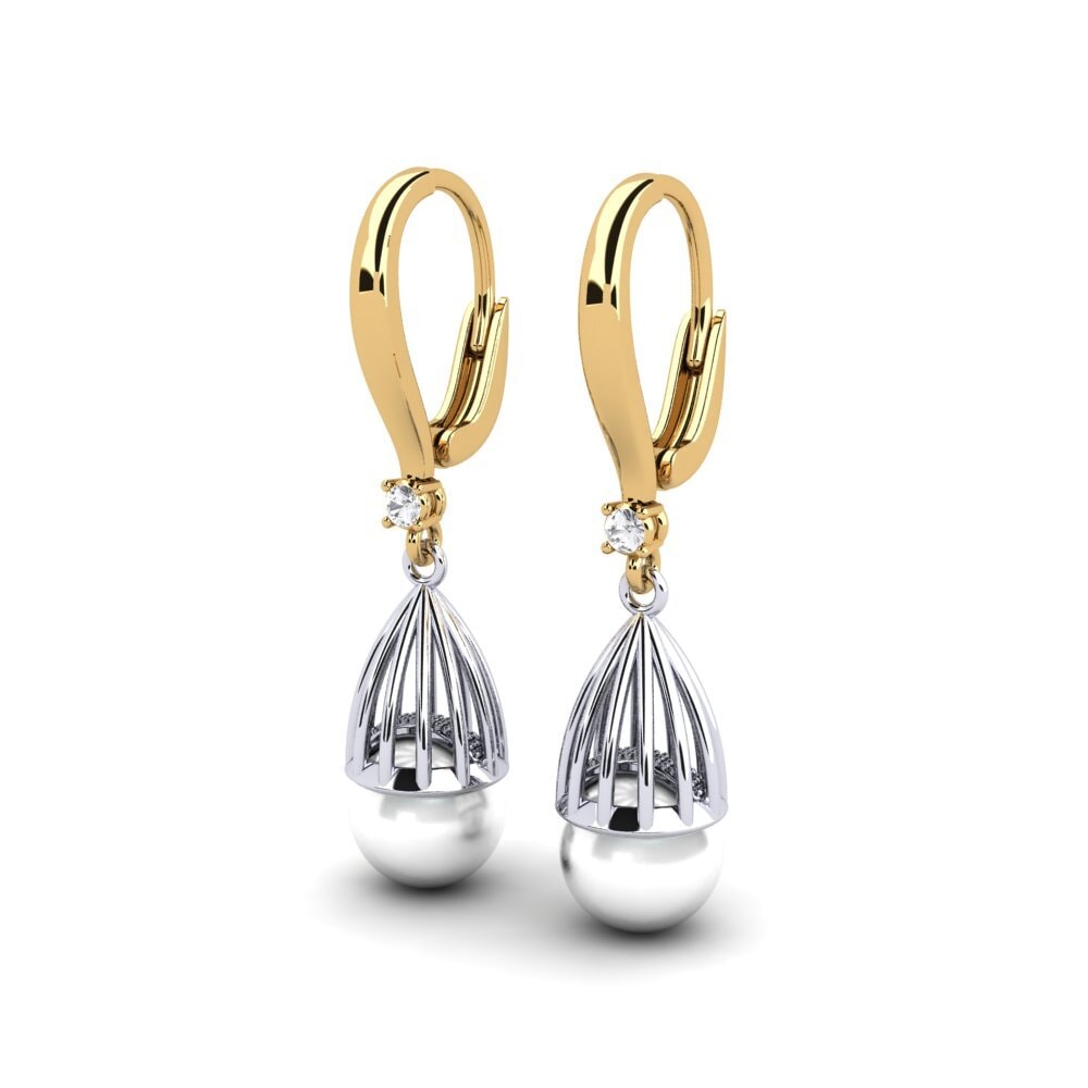14k Oro Amarillo & Blanco Zafiro blanco Pendiente de mujer Daretojan