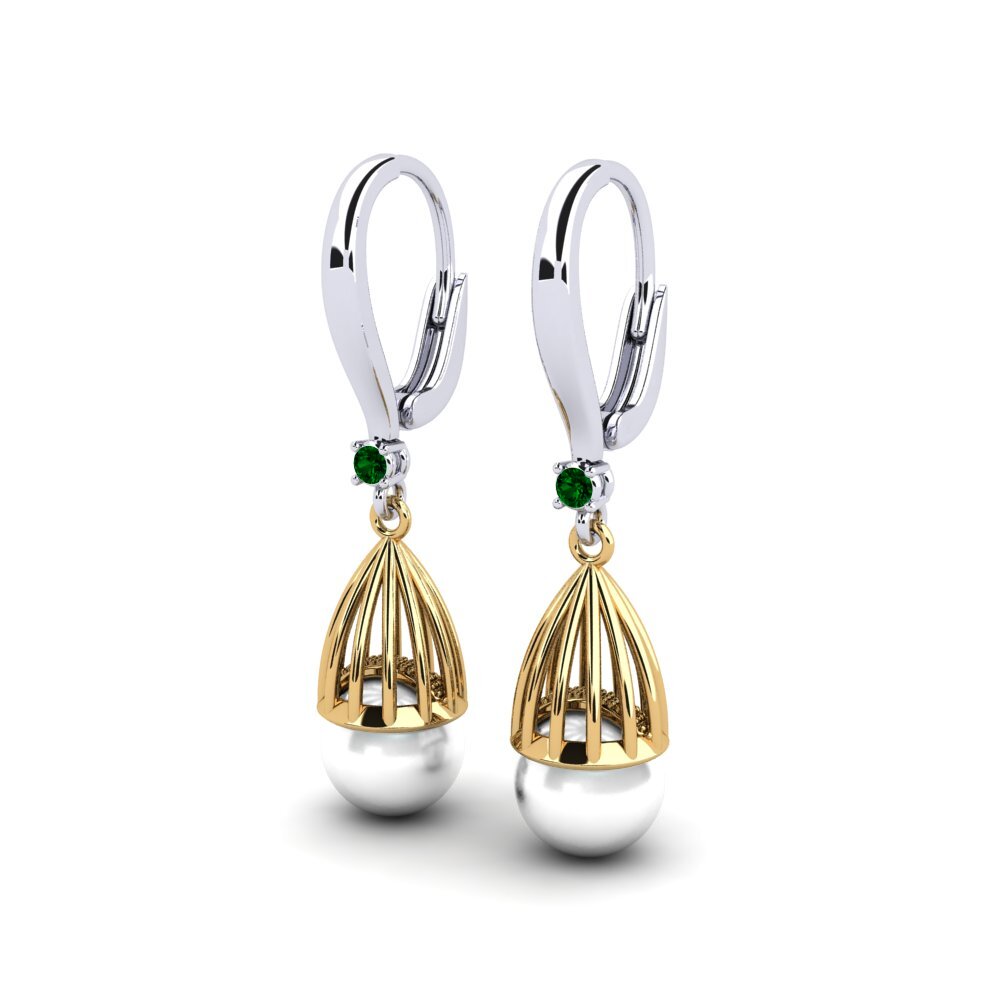 14ct White & Yellow Gold Green Zirconia Women's Earring Daretojan