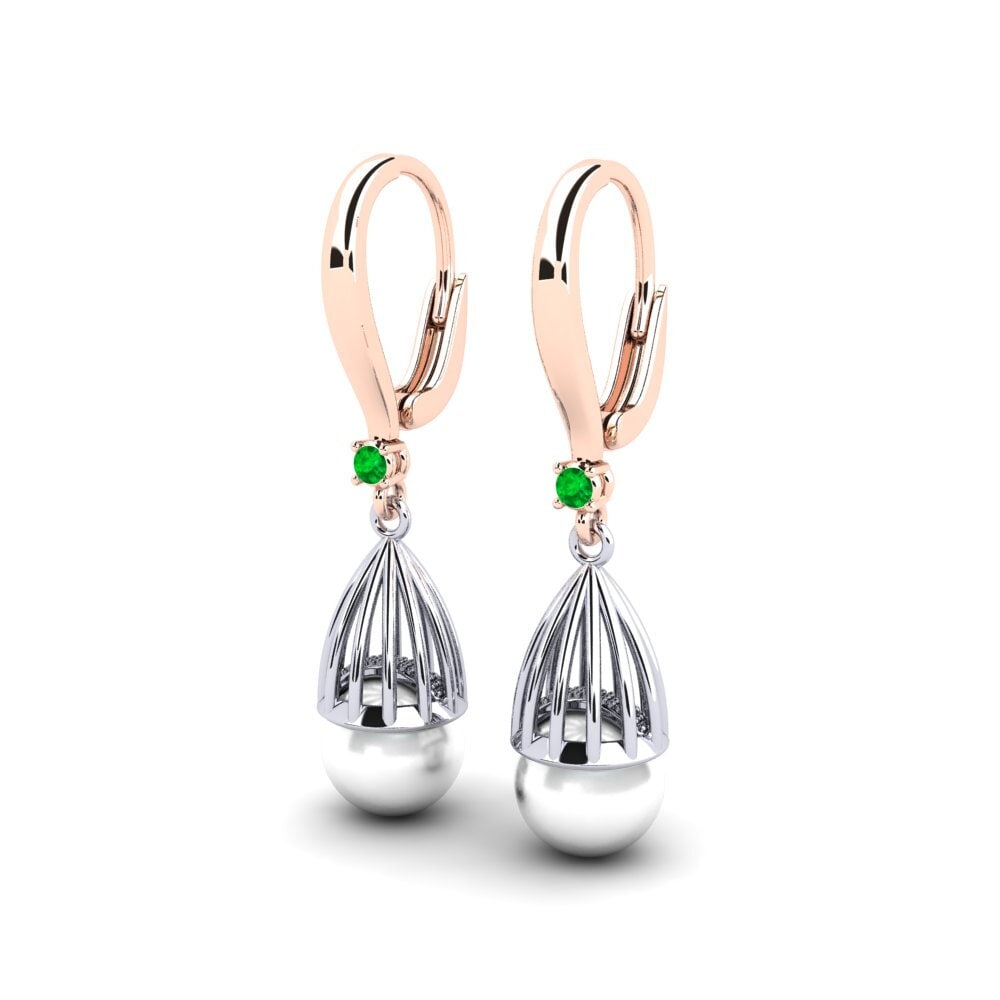14ct Rose / White Gold Emerald Women's Earring Daretojan