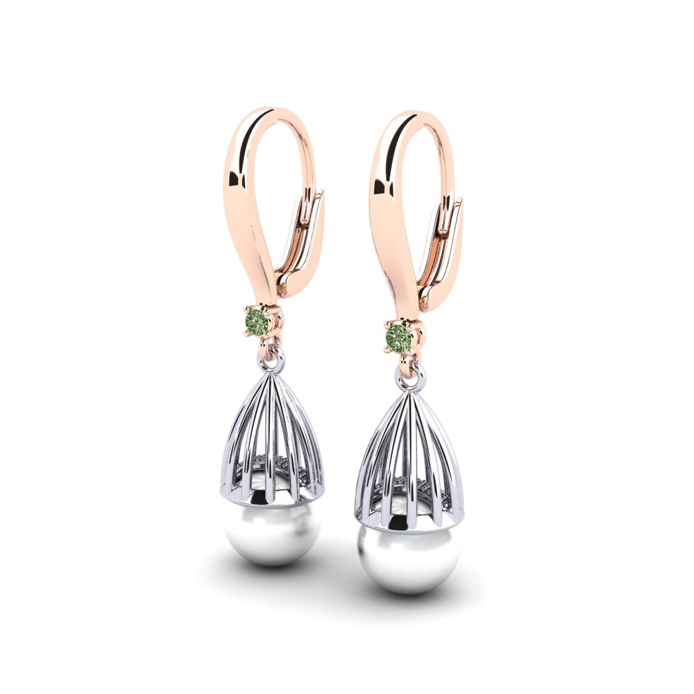 9k Oro Rosa & Blanco Diamante Verde Pendiente de mujer Daretojan