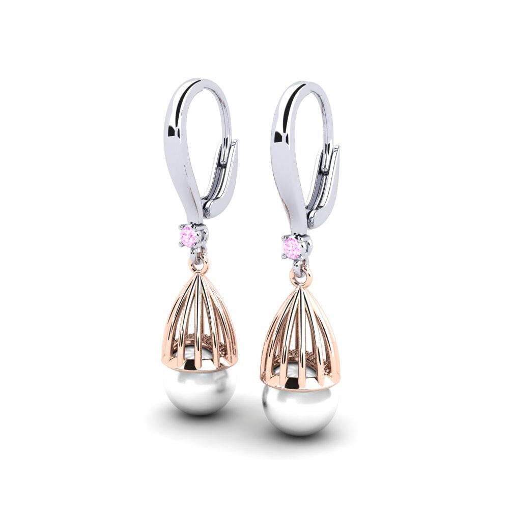 14k Oro Blanco & Rosa Zafiro Rosado Pendiente de mujer Daretojan