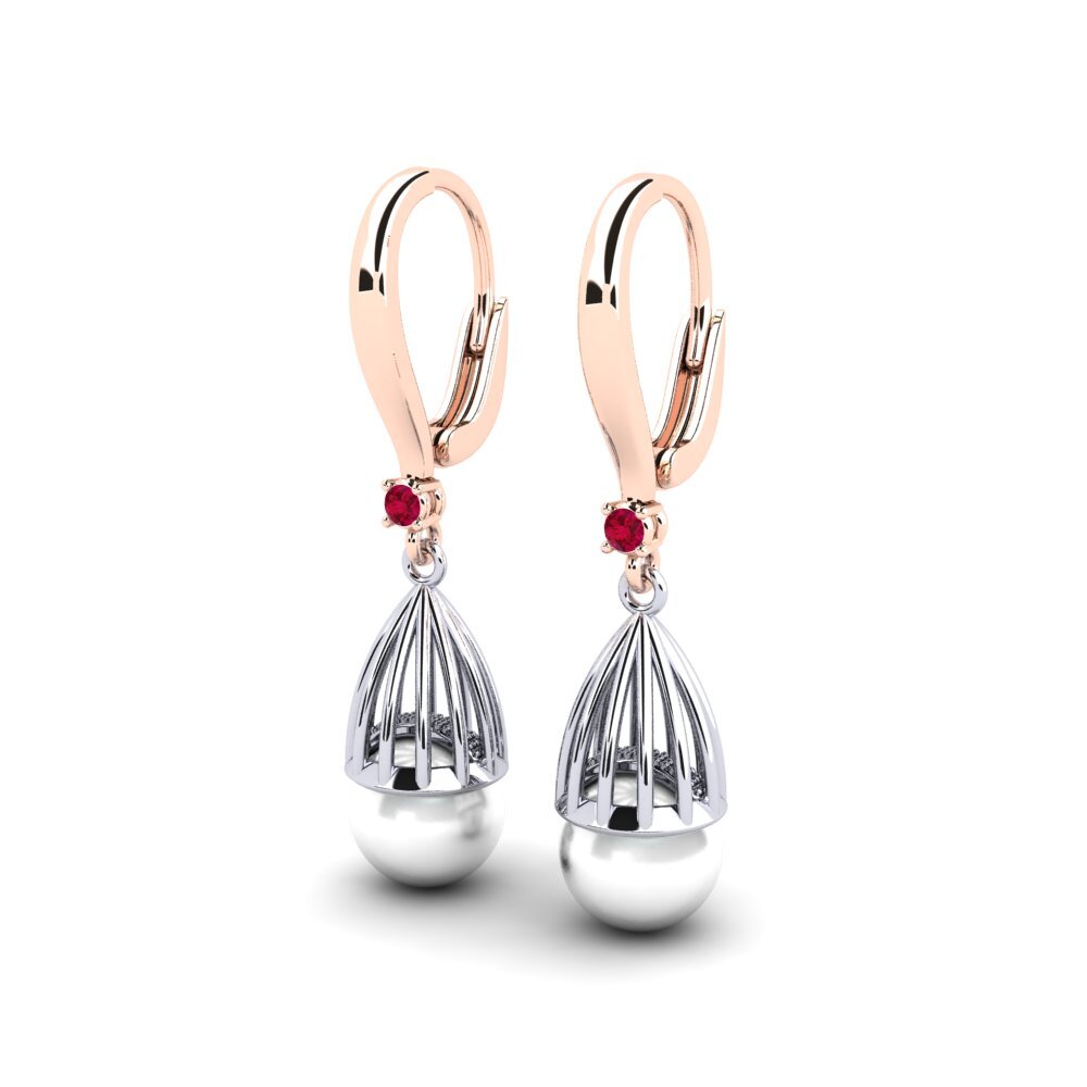 9k Oro Rosa & Blanco Rubí Pendiente de mujer Daretojan