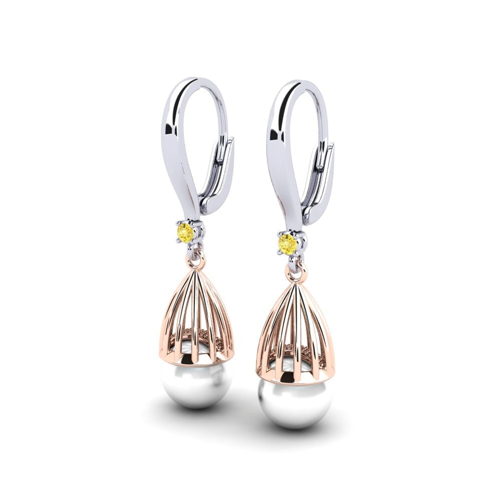 14ct White & Rose Gold Yellow Sapphire Women's Earring Daretojan