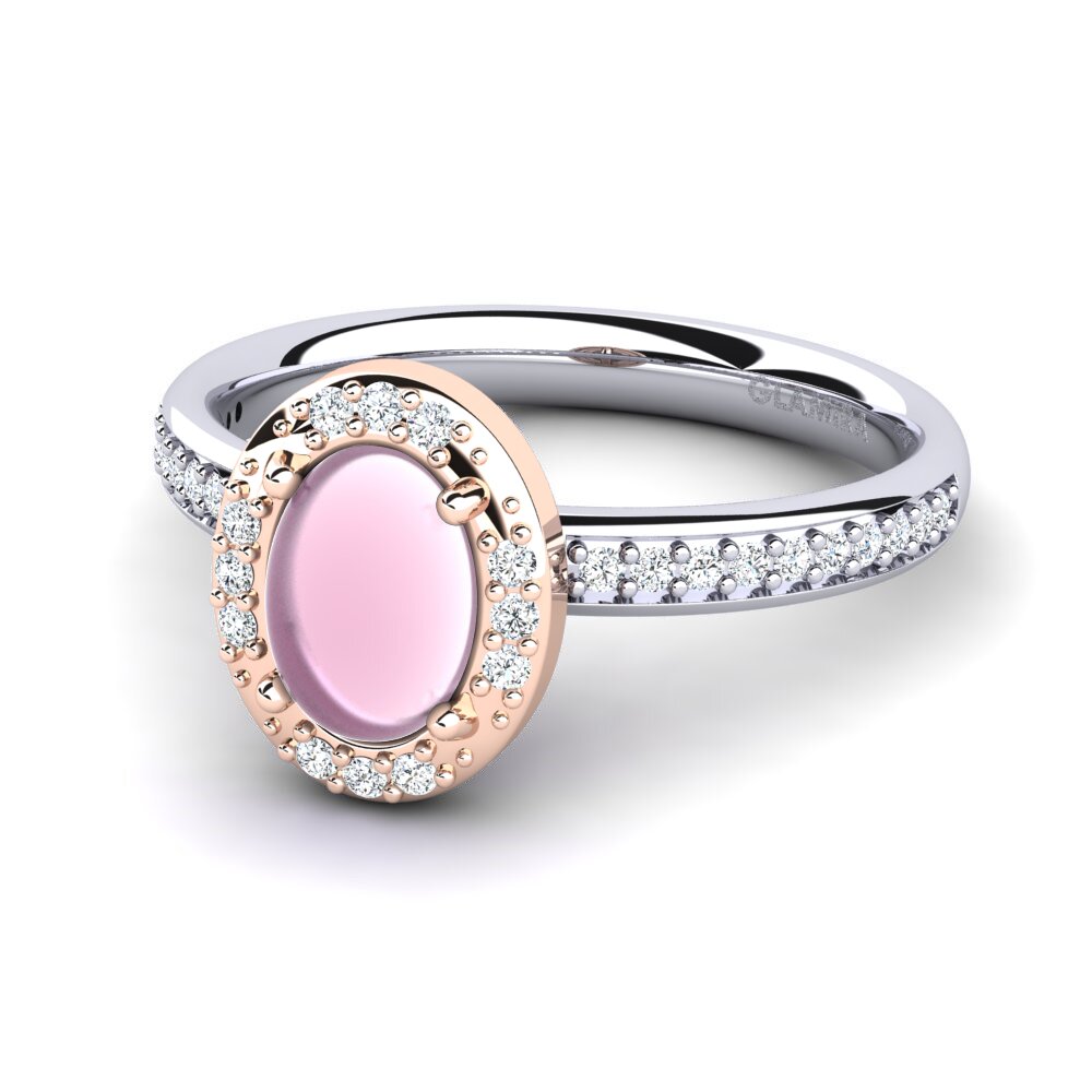 14ct White & Rose Gold Cabochon Rose Quartz Ring Darika