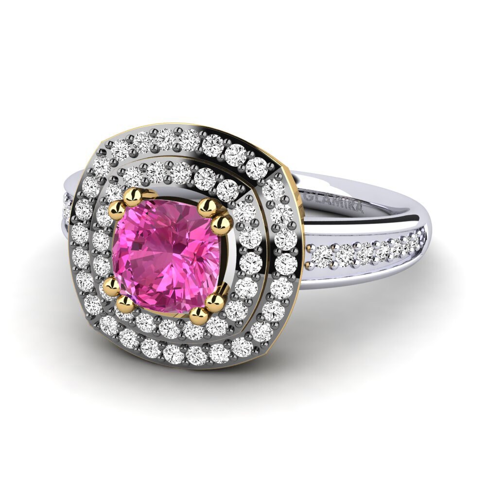 14k Oro Blanco & Amarillo Topacio Rosa Anillo de compromiso Darline