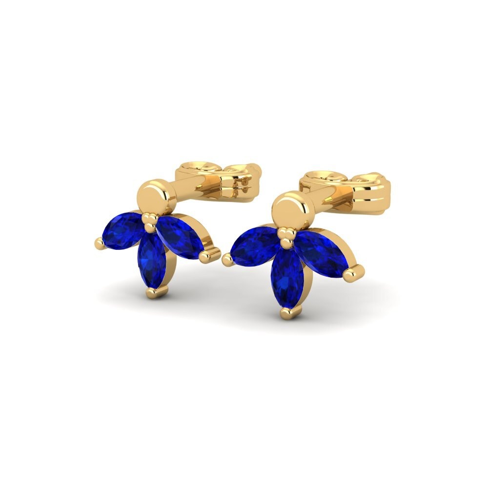 Ouro Amarelo 14K Safira Brincos Feminino Dato