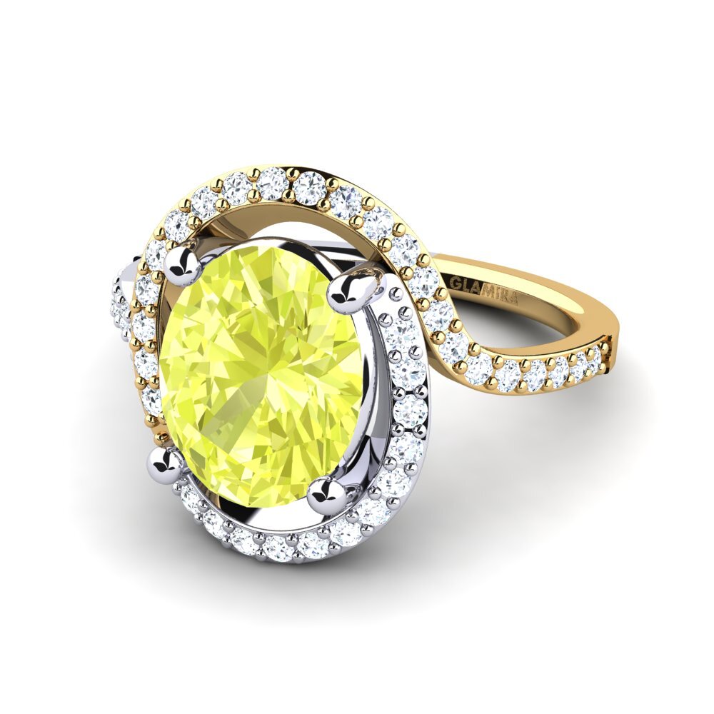 14k Oro Blanco & Amarillo Cuarzo Limón Anillo de compromiso Daulina