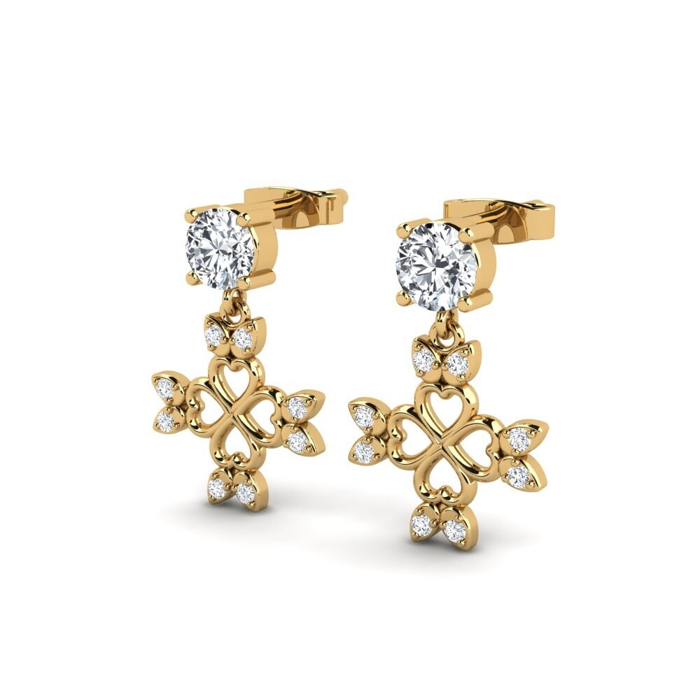 14ct Yellow Gold White Zircon Women's Earring Decal
