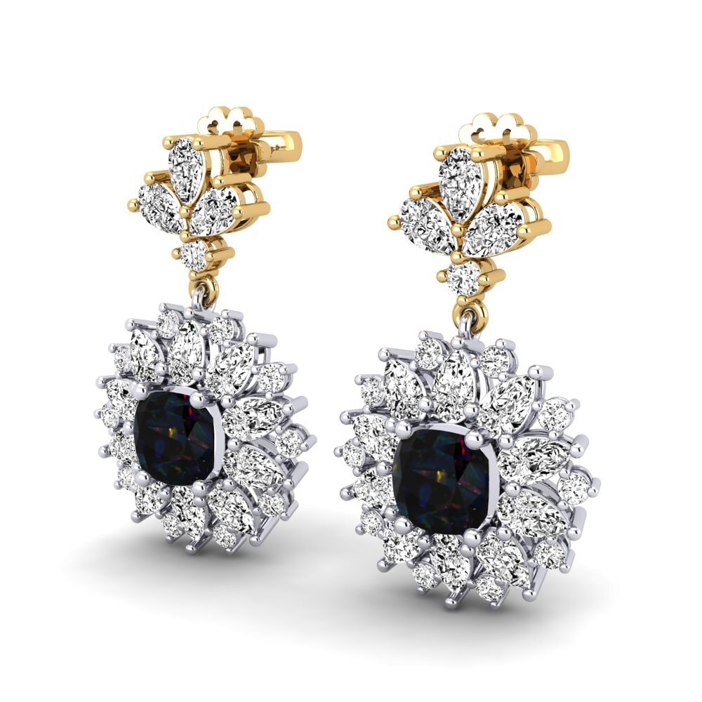 14k Oro Blanco & Amarillo Opalo Negro Pendiente de mujer Decarria
