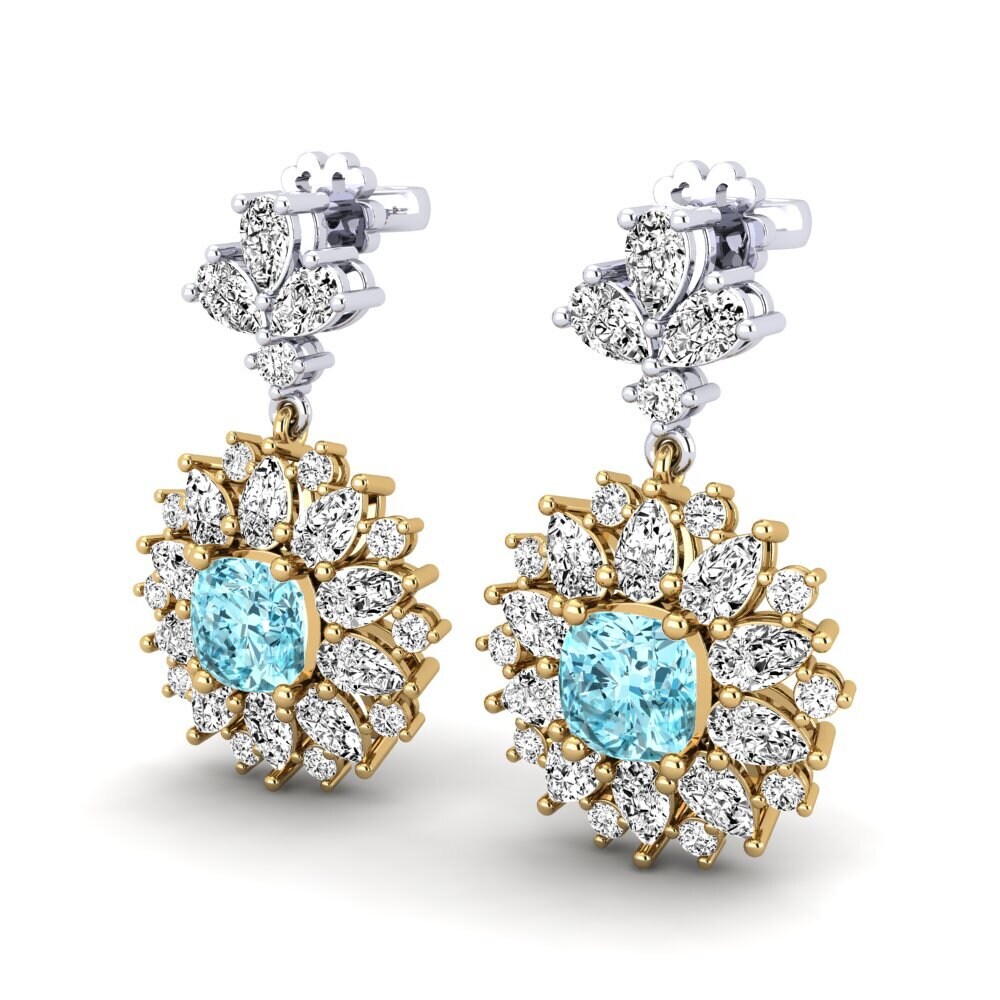 18ct Yellow & White Gold Blue Zircon Women's Earring Decarria