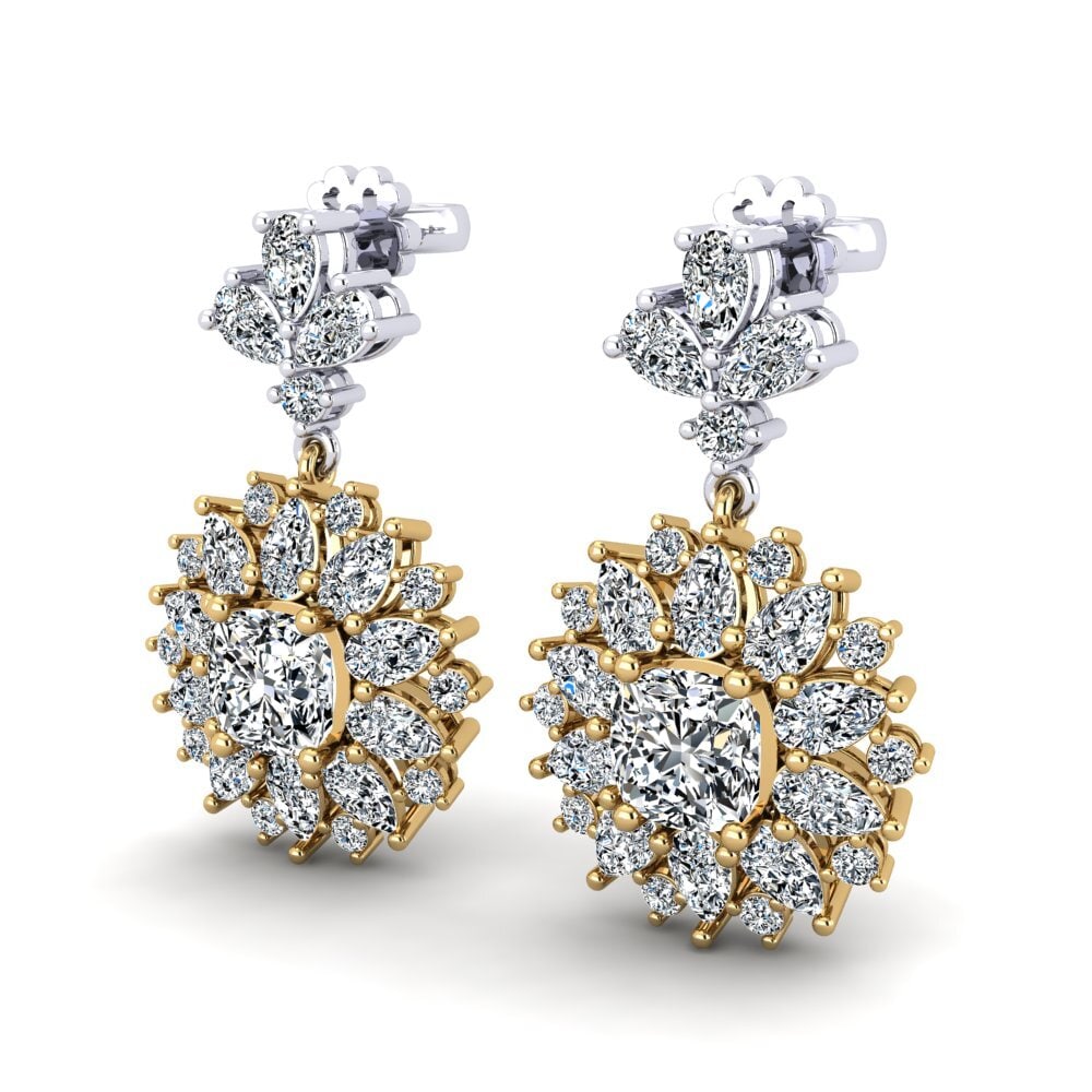 14k Oro Amarillo/Blanco Cojín Pendiente de mujer Decarria