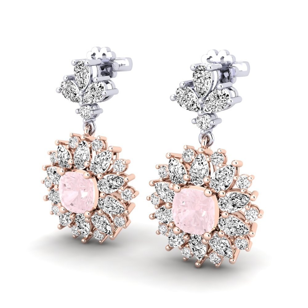 9k Oro Rosa & Blanco Cuarzo rosa Pendiente de mujer Decarria