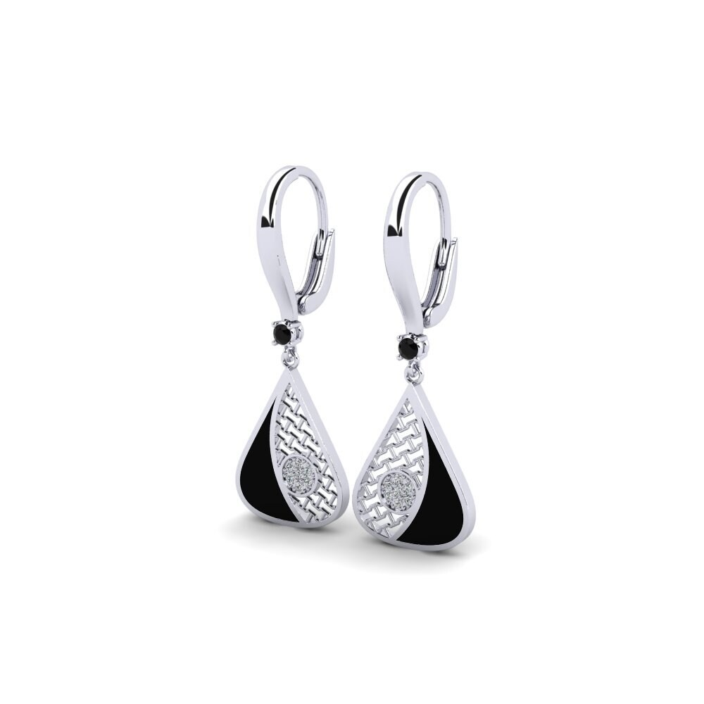 14k Oro Blanco Zafiro negro Pendiente de mujer Dectent
