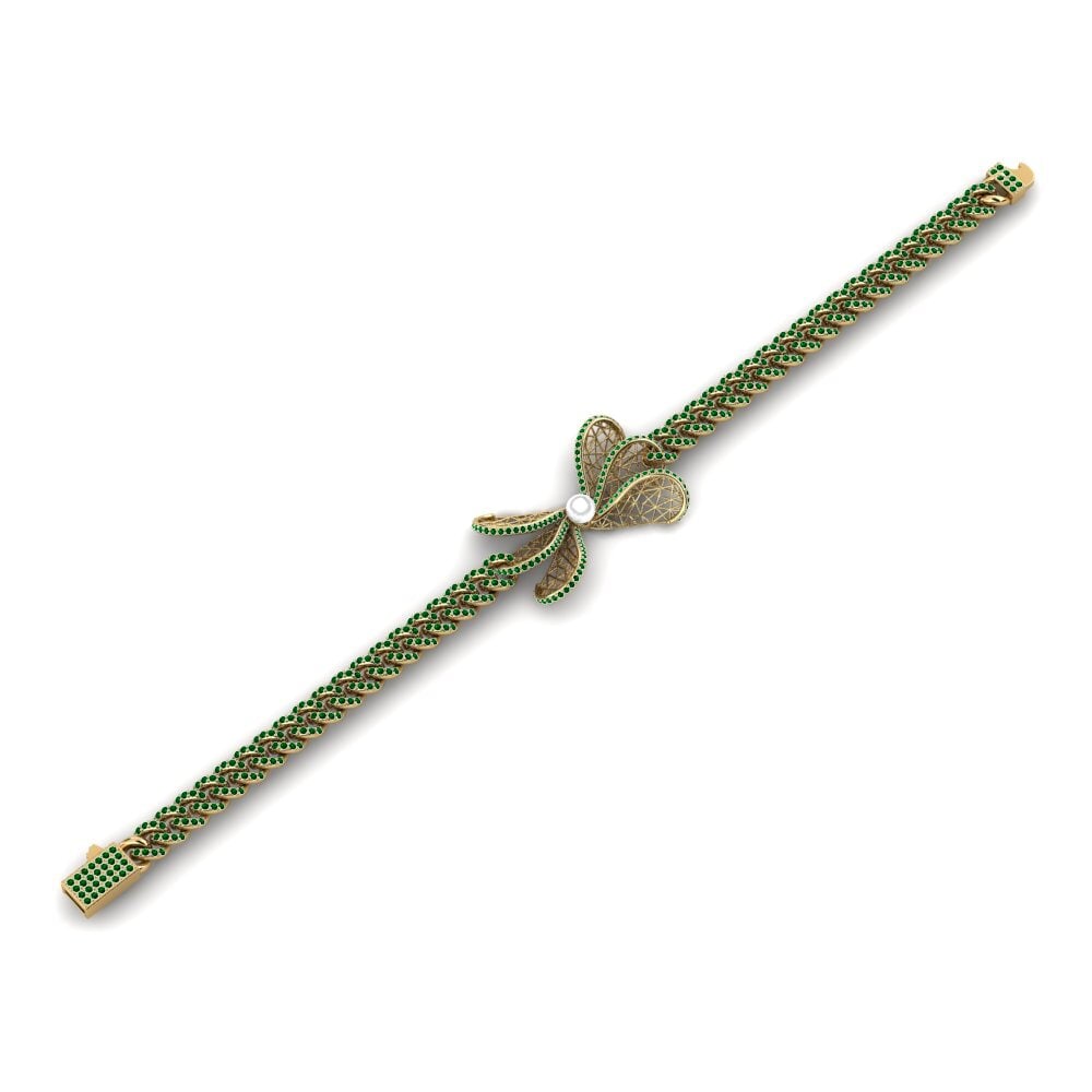 18k Oro Amarillo Circonita Verde Pulsera de Mujer Defterre