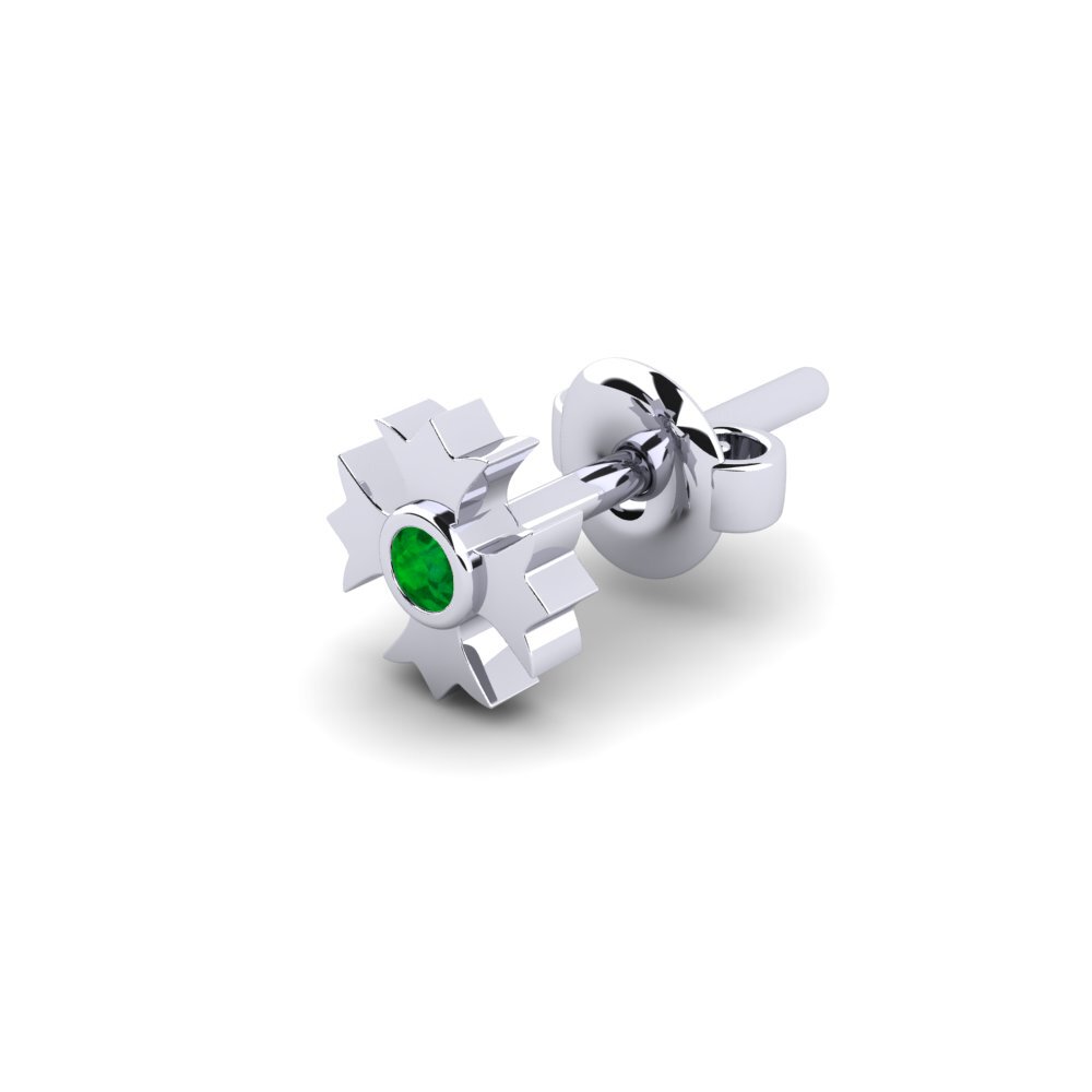 9ct White Gold Emerald Men's Earring Degria