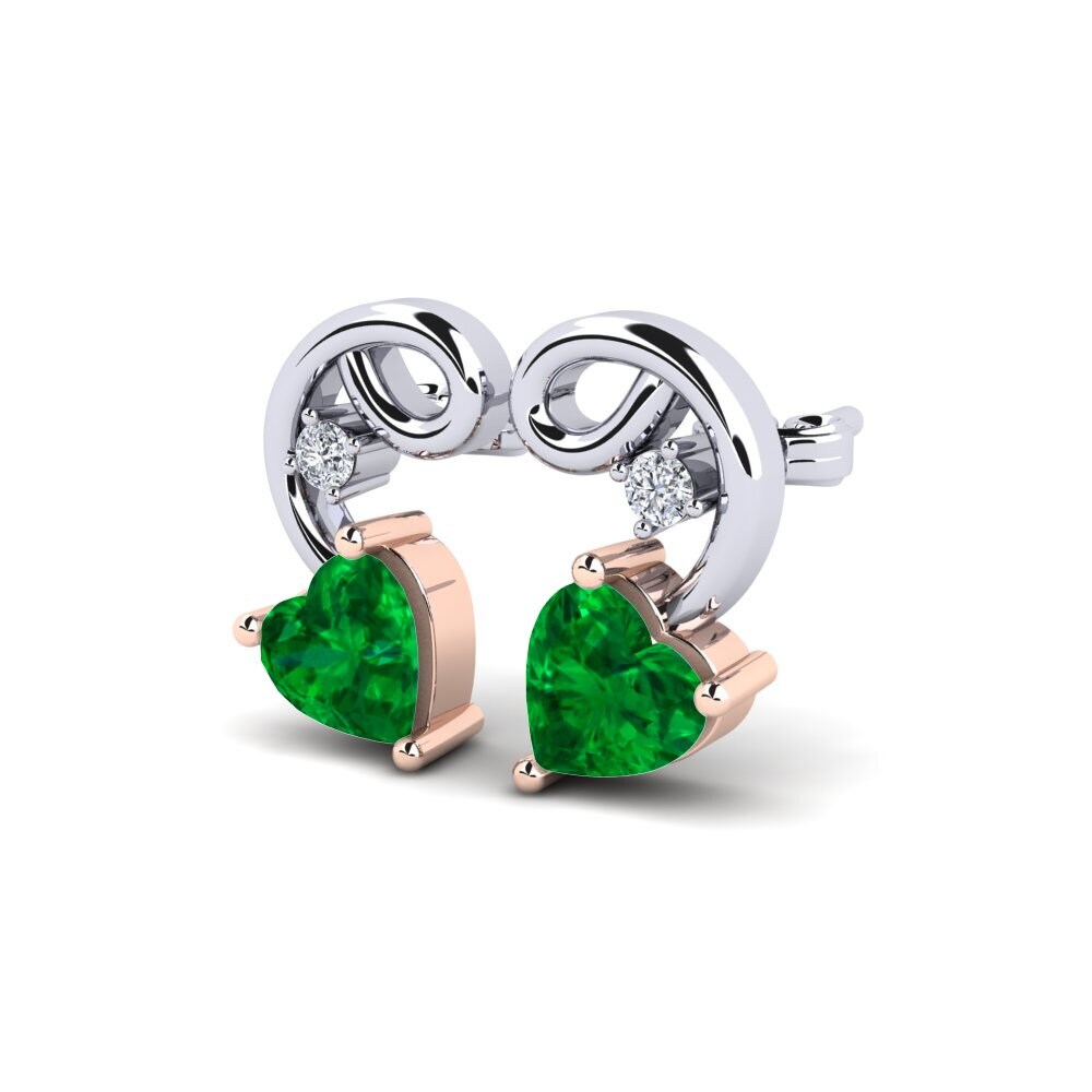 14ct White & Rose Gold Emerald (Lab Created) Women's Earring Dehan