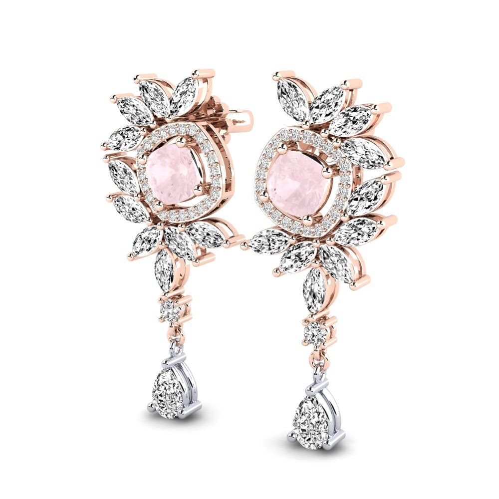 9k Oro Rosa & Blanco Cuarzo rosa Pendiente de mujer Dekalia