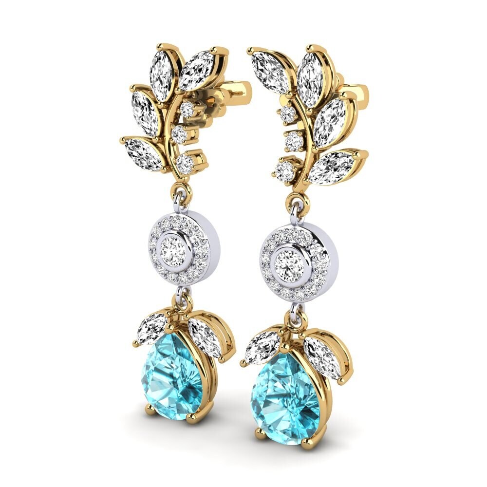 18ct Yellow & White Gold Blue Zircon Women's Earring Dekotta