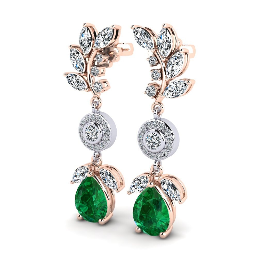 14k Oro Rosa & Blanco Esmeralda (creada en laboratorio) Pendiente de mujer Dekotta
