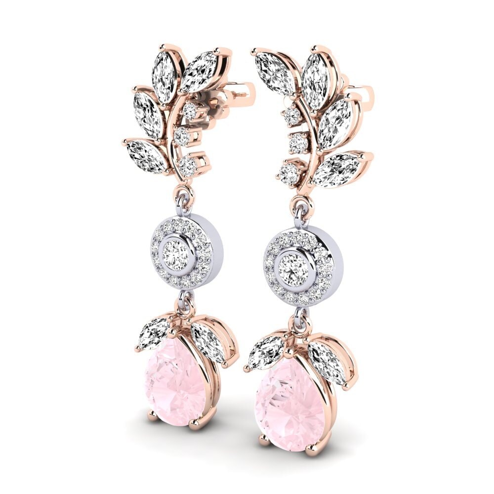 9k Oro Rosa & Blanco Cuarzo rosa Pendiente de mujer Dekotta